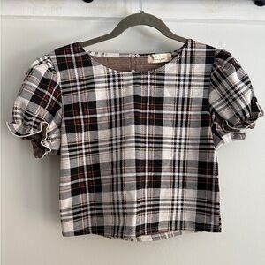 Altar’d State Plaid Puff Sleeve Crop Top